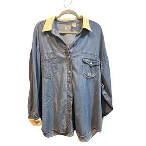 Vintage Kiko Mo Denim Shirt‎ Corduroy Collar Button Up Long Sleeve Womens 24W